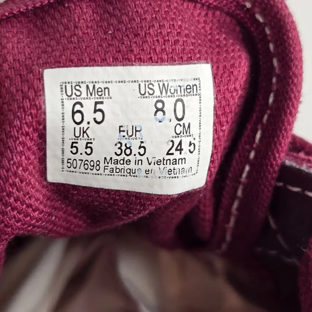 Vans Skater Suede &‎ Canvas Grape JuiceBurgundy White Maroon Sneakers Women's 8